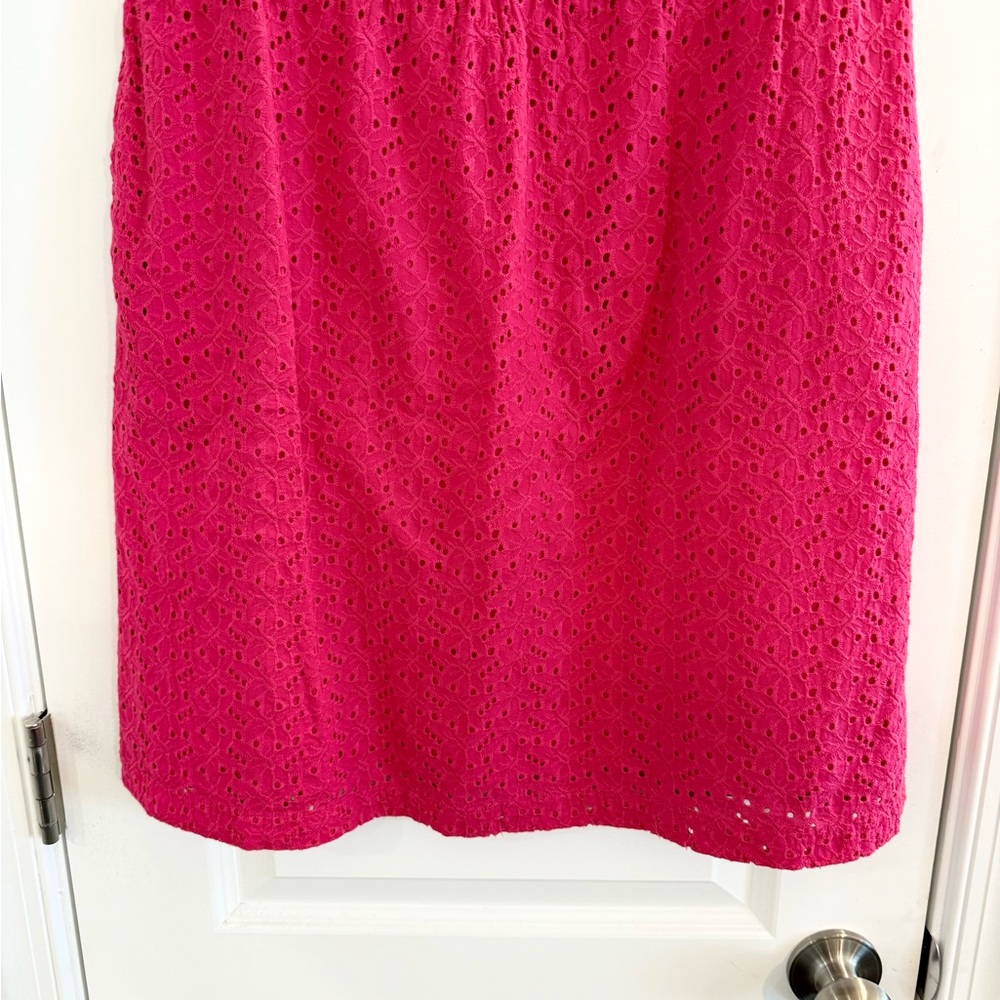 L.L. Bean Hot Pink Eyelet Fit and Flare Sleeveless Dress Size 6 - Picture 4 of 11